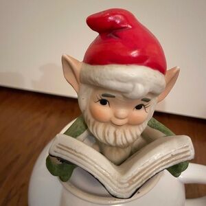 Charming Elf with a book and red hat and green sleeves